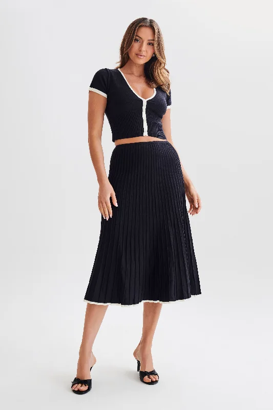 Sports And Leisure Cute Style Jolene Contrast Rib Knit Midi Skirt - Black