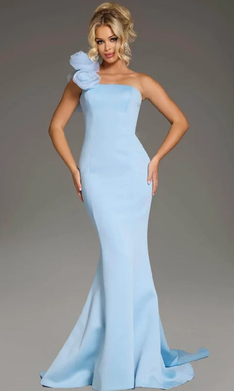 Short Design Jovani 40201 - One-Shoulder Rosette Detailed Prom Gown