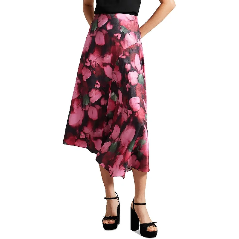 Celebrity Style Lizziee Womens Hidden Zipper Floral Asymmetrical Skirt