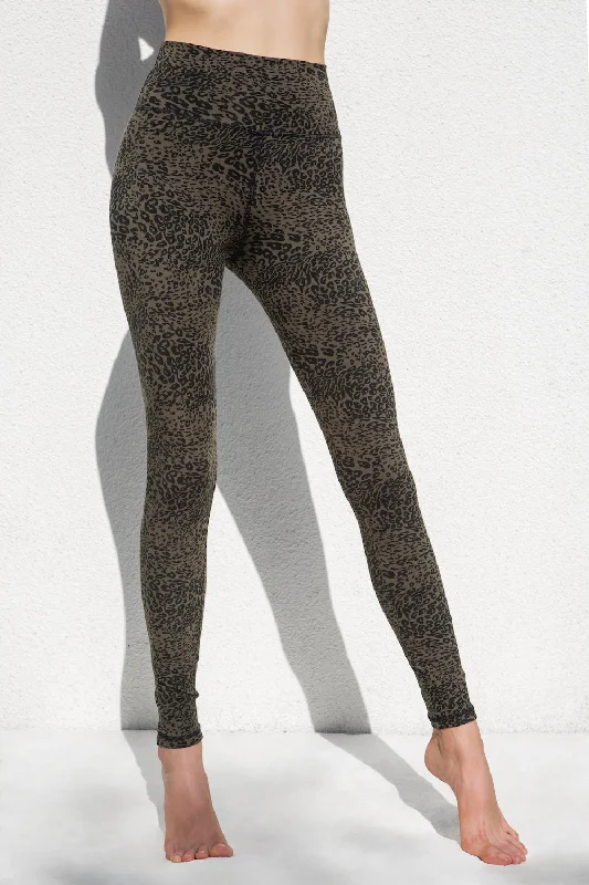 Breathable Design Fashion Must-have Leopard Leggings - Olive Black