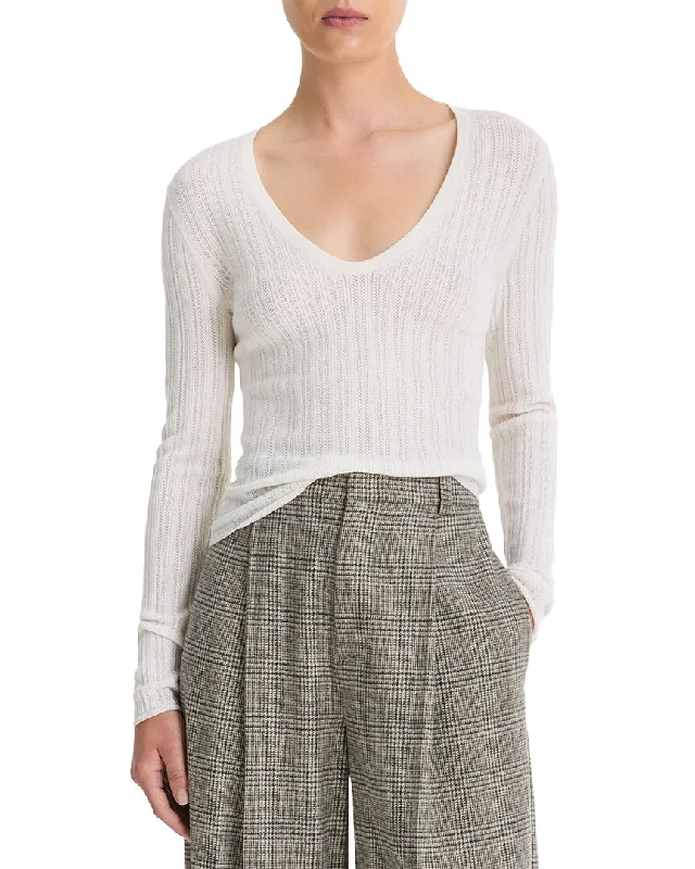Soft And Comfortable Celebrity Style Vince Pointelle Stitch Wool-Blend Pullover