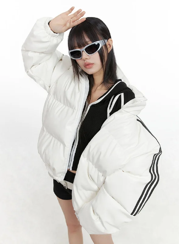 Beautiful Romance Oversized Stripe Leather Padded Coat IO430