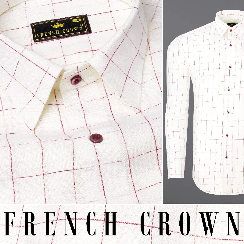 High Street Design Classic Retro Bright White windowpane Luxurious Linen Shirt