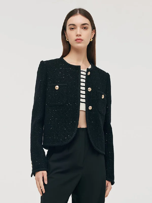 Age-reducing Style New Autumn And Winter Styles Wool Blend Tweed Single-Breasted Women Crop Jacket