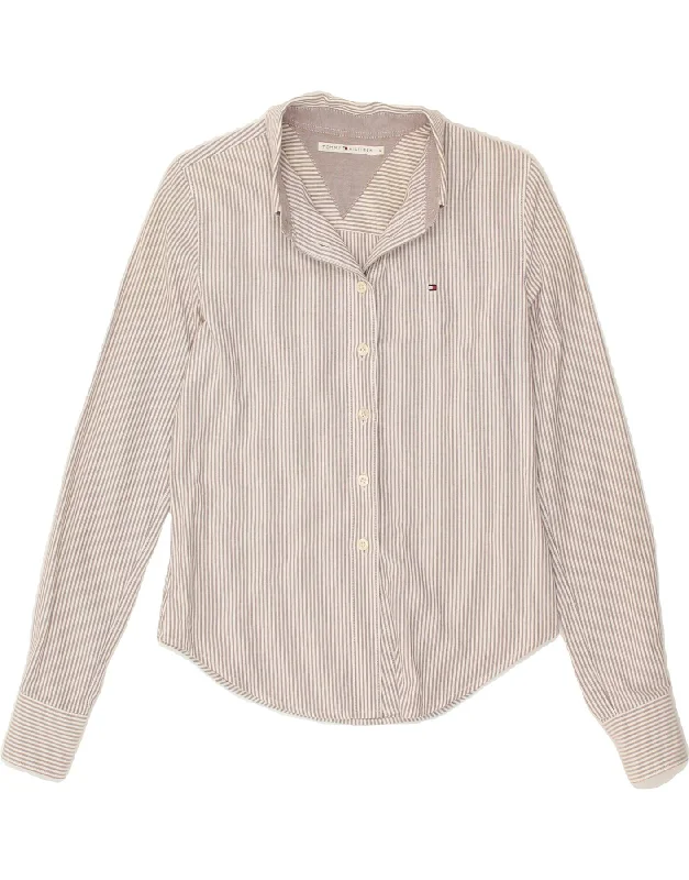 Floral Prints Sports Fashion TOMMY HILFIGER Womens Shirt US 4 Small Grey Striped Cotton Floral Prints Sports Fashion TOMMY HILFIGER Womens Shirt US 4 Small Grey Striped Cotton