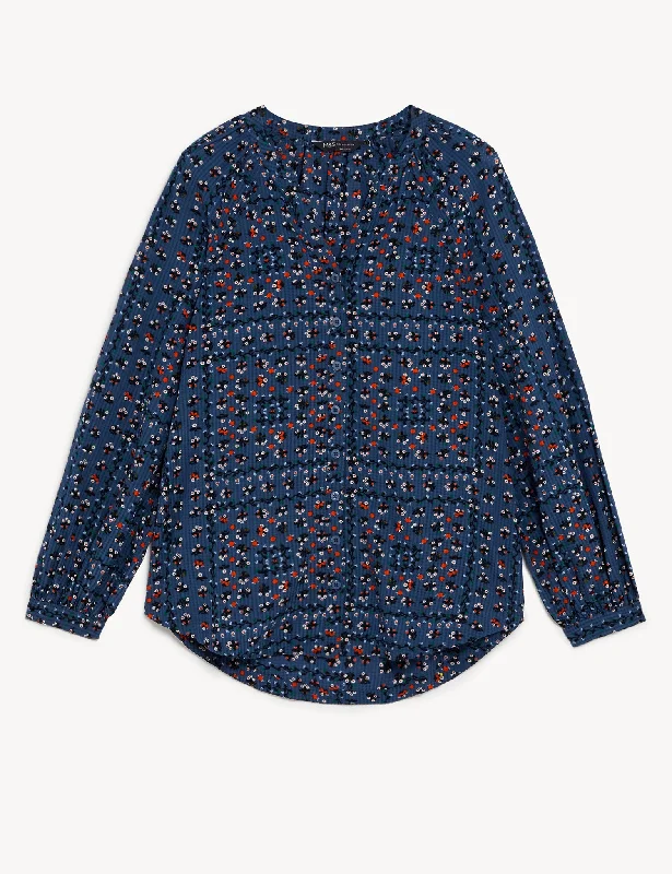 Retro Design Avant-garde Design Printed Longline Blouse