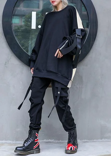Celebrity Must-have Trendy And Casual Italian black patchwork camouflage cotton o neck Streetwear Midi fall blouse Celebrity Must-have Trendy And Casual Italian black patchwork camouflage cotton o neck Streetwear Midi fall blouse