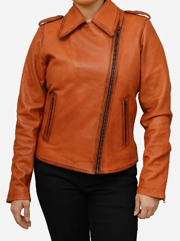 Personalized Clothing Sports Fashion Women's Classic Tan Brown Leather Biker Jacket