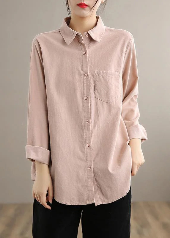 Comfortable And Simple Modern Pink Clothes For Women Lapel Pockets Spring Tops