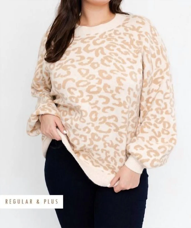 Design And Tailoring Snow Leopard Crew Neck Sweater In Ivory