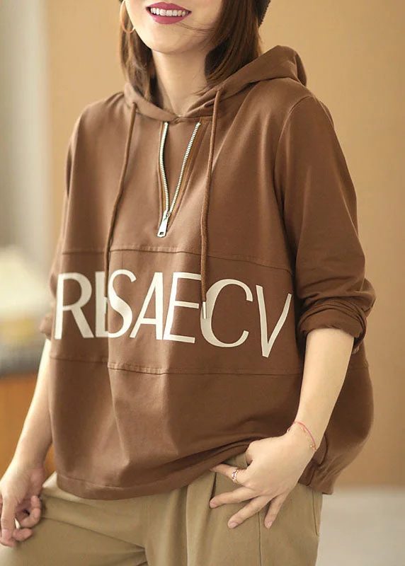 Sweet Style Eye-catching Personality Hot Brown Hooded Zippered Print Fall Sweatshirt Street Wear Sweet Style Eye-catching Personality Hot Brown Hooded Zippered Print Fall Sweatshirt Street Wear