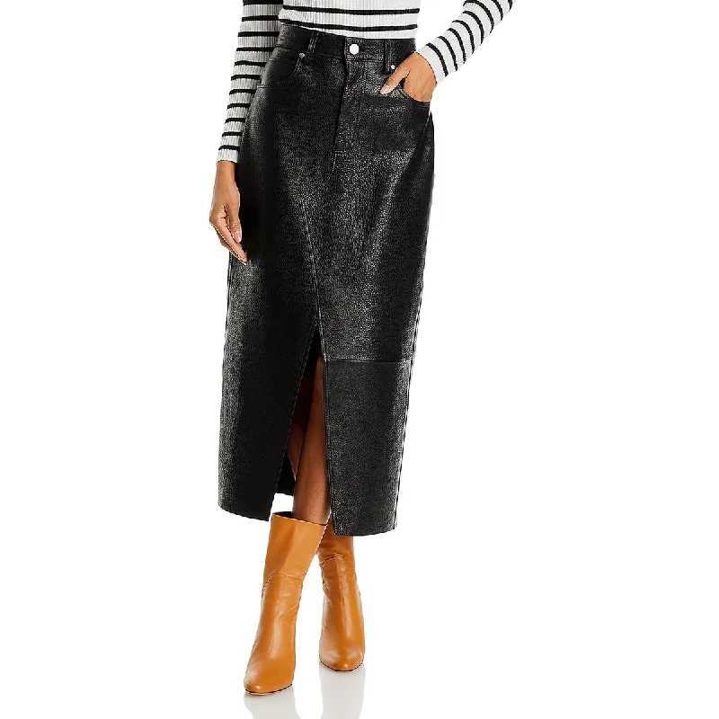 Fashion Design Modern Tailoring Womens Lamb Leather Pebbled Midi Skirt