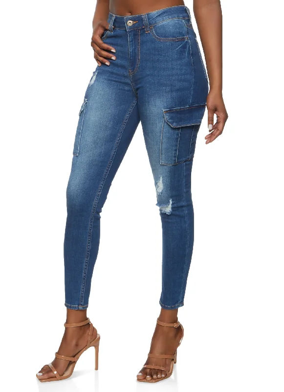 Noble And Elegant Wearable At Home Or Out WAX Cargo Pocket Skinny Jeans