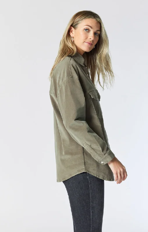 Advanced Customization Wearable At Home Or Out LIVIA OVERSIZED DENIM SHIRT IN ALOE CORD