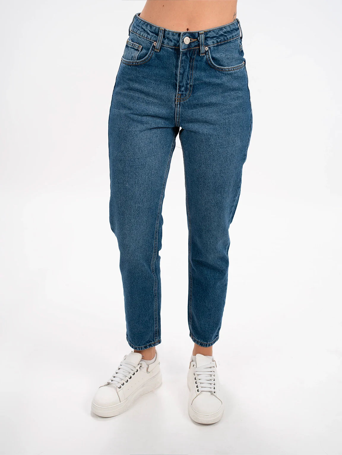 Modern Tailoring Celebrity Style Blue Mom Fit Jeans With Five Pockets Style