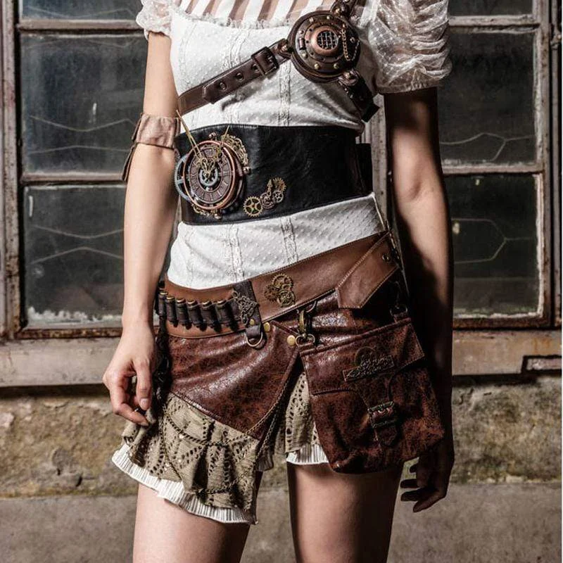Cute Design Outdoor Trend Steampunk short Wraparound Skirt With Pouch
