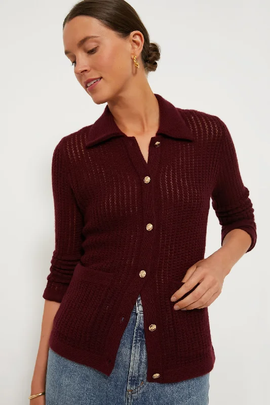 Fashion Must-have Free And Casual Burgundy Pointelle Cashmere Blouse