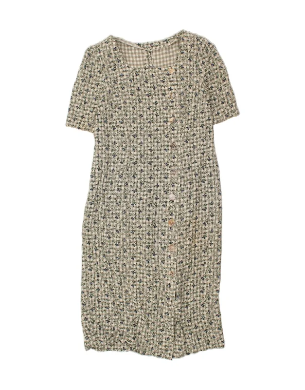 Printed Patterns Casual Street VINTAGE Womens Shirt Dress UK 14 Medium Grey Floral