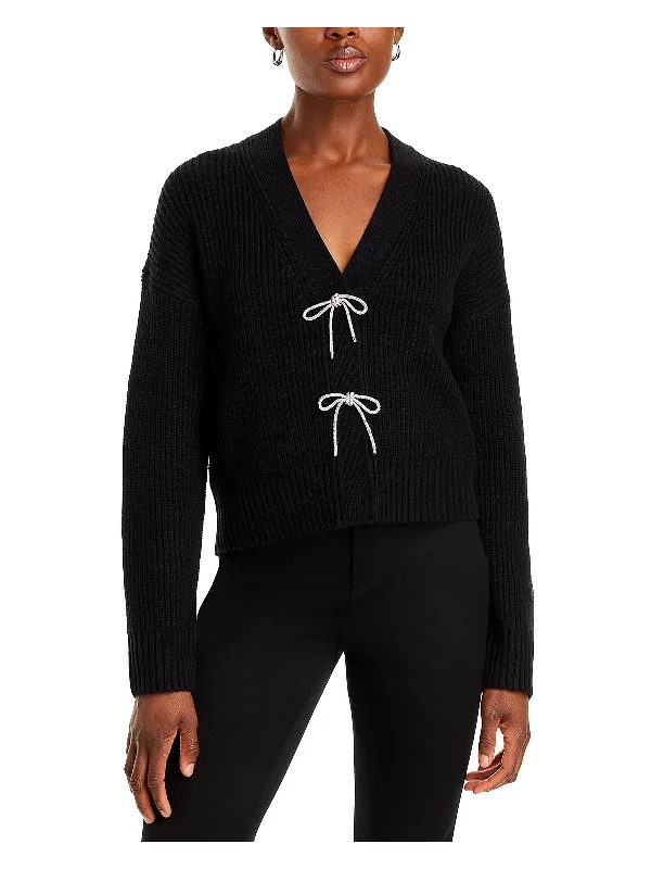 Elegant Design Spiritual Vitality Womens Rhinestone Snap Front Cardigan Sweater