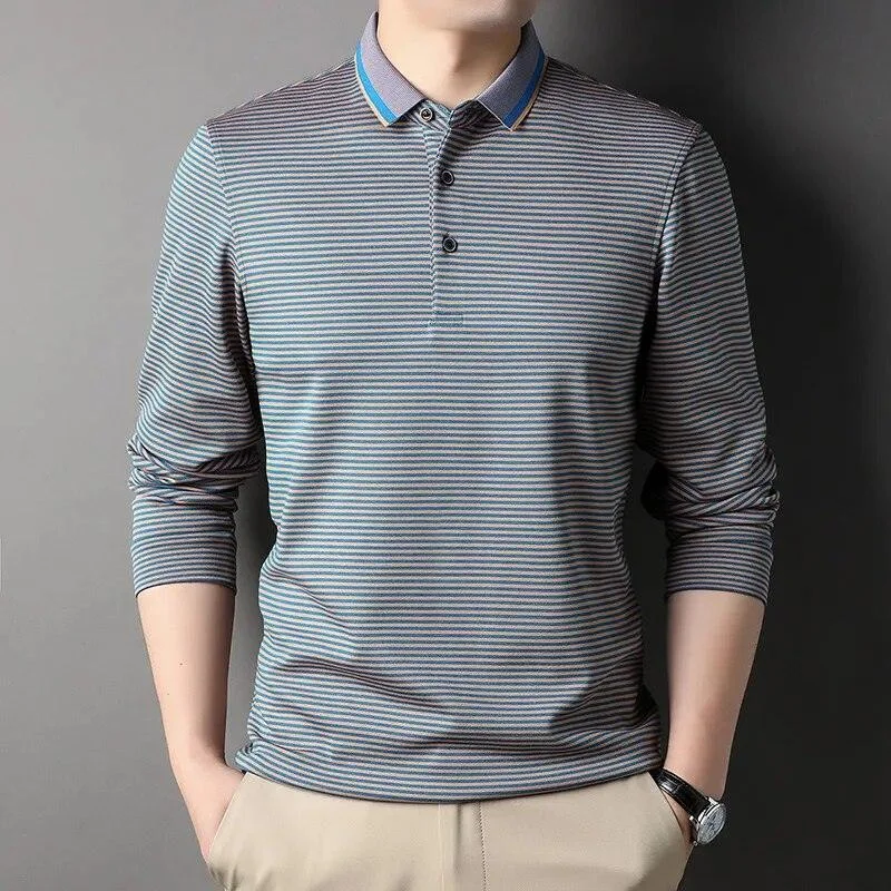 Modern Tailoring Fashionable Items Striped Polo Shirt Long Sleeves