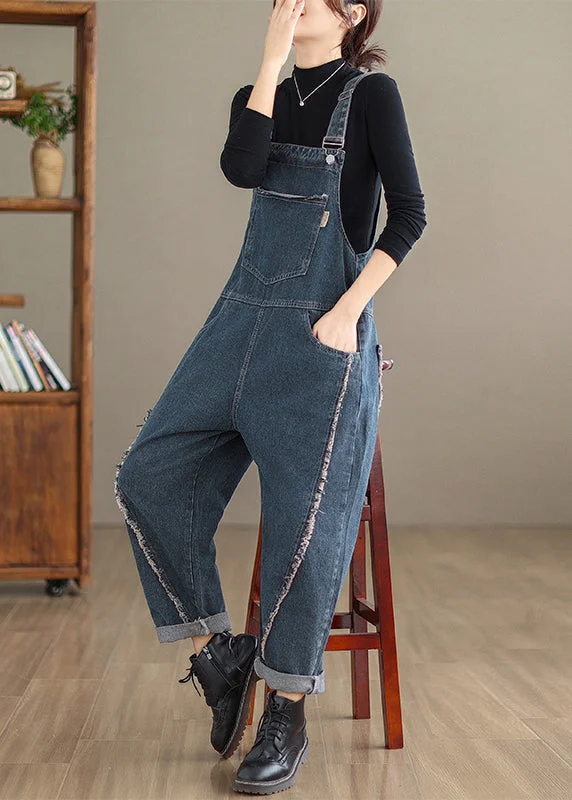 Artistic Temperament Free And Casual Modern Navy Original Design Patchwork Denim Jumpsuit Spring Artistic Temperament Free And Casual Modern Navy Original Design Patchwork Denim Jumpsuit Spring
