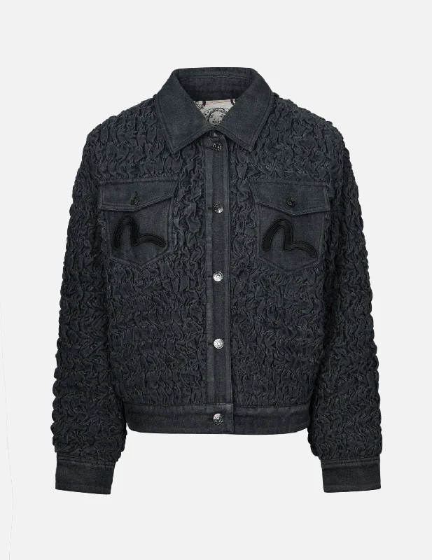 Sports And Leisure Ethnic Style Seagull Embroidery Texture Oversized Denim Jacket