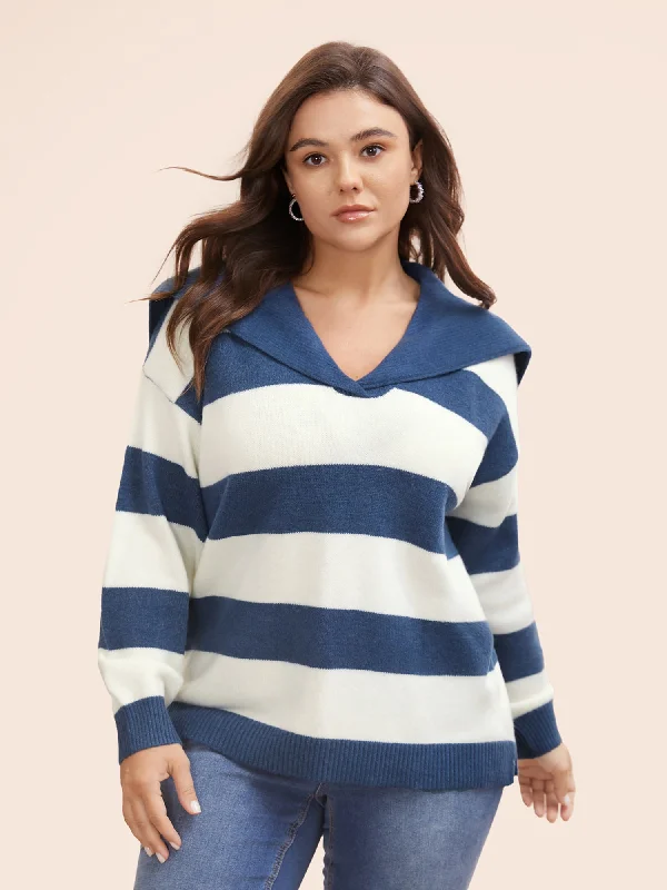 New Autumn And Winter Styles Sports Design Sailor Collar Colorblock Contrast Pullover