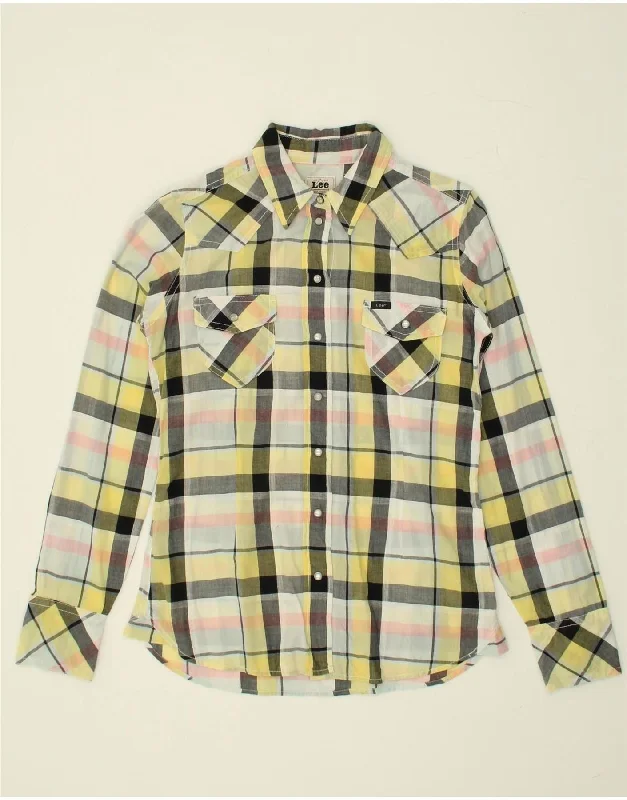 French Style College Style LEE Womens Shirt UK 10 Small Yellow Check Cotton