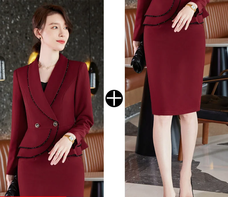 Wine Red Blazer + Skirt