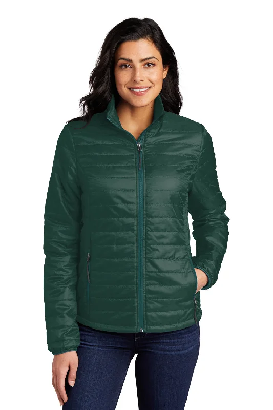 High-end Fashion Trendy And Casual Port Authority Womens Water Resistant Packable Puffy Full Zip Jacket - Tree Green/Marine Green - Closeout