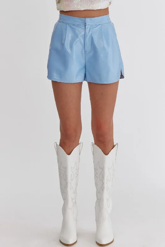 Elegant Design Romantic And Fresh Shimmering Style Blue Leather Shorts