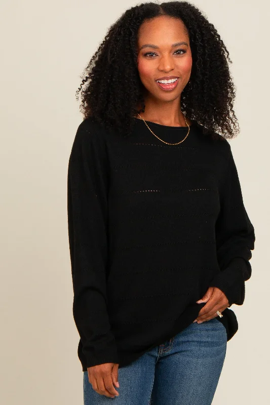 Single item design Black Knit Stitch Detail Long Sleeve Sweater Top