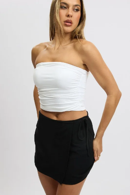 Trendy And Casual Modern Tailoring Black Wrap Skirt High Rise Mini Linen Blend