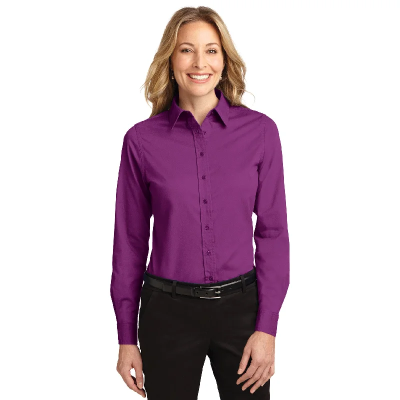 Trendy And Casual Comfortable Design Women's Deep Berry Easy Care Long Sleeve Shirt