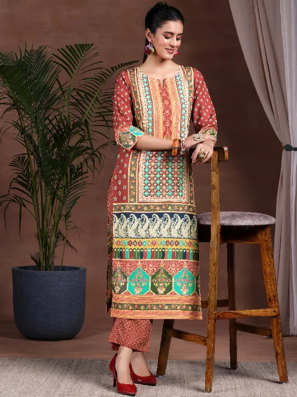 Exclusive Customization Retro Fashion Multi Printed Poly Crepe Straight Kurta Set
