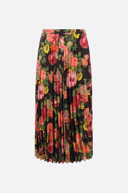 Luxury and fashionable floral print wool blend pleated skirt