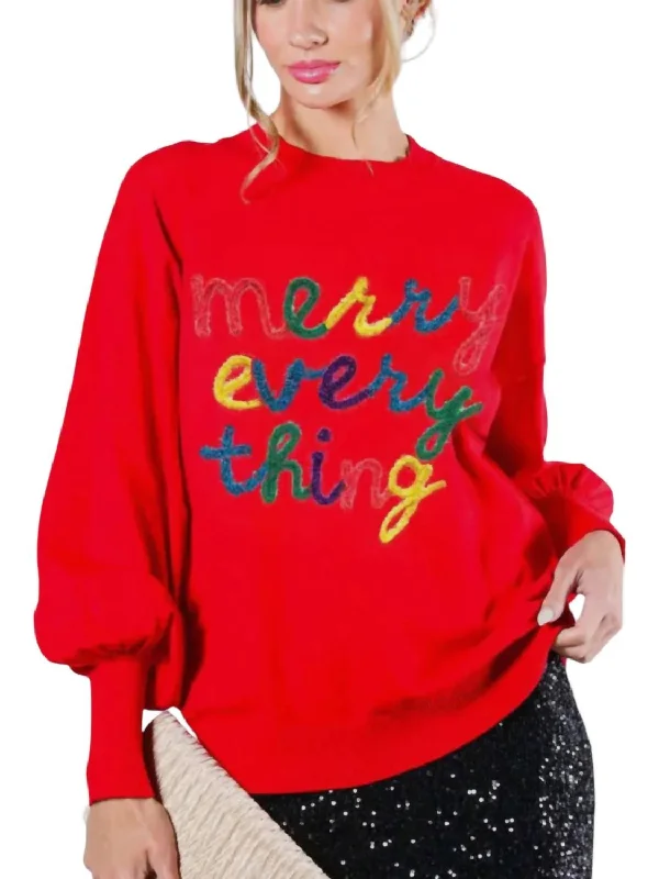 Exquisite Embroidery Elegant And Noble Merry Everything Sweater In Red