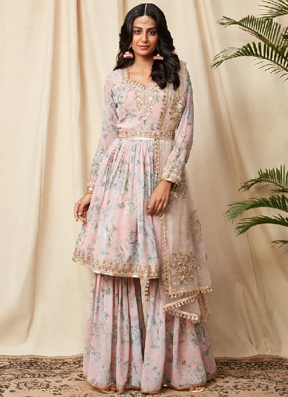Fashion Innovation Urban Style Dusty Peach Floral Georgette Gharara Suit