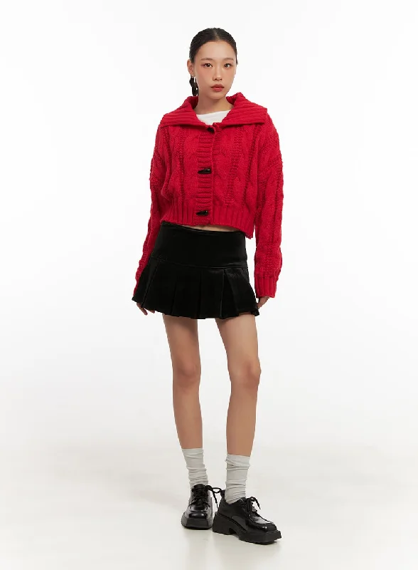 New Autumn And Winter Styles Embroidered Letters Cable Knit Collar Crop Cardigan CD410