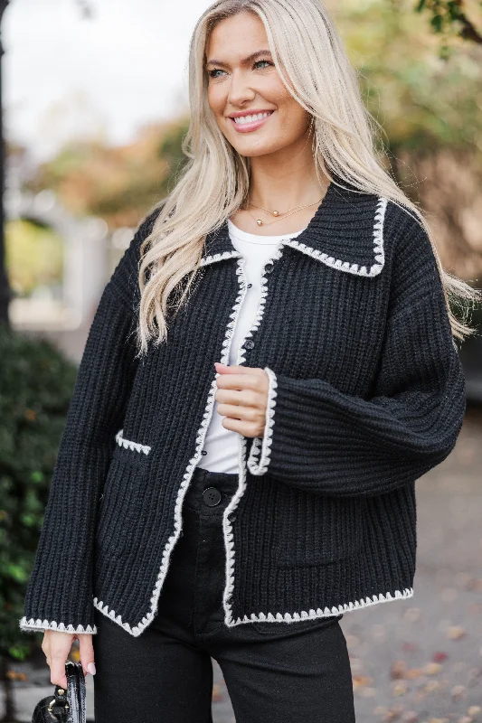 Artistic Temperament High-end Fabrics This Is Your Time Black Contrast Stitched Cardigan Artistic Temperament High-end Fabrics This Is Your Time Black Contrast Stitched Cardigan