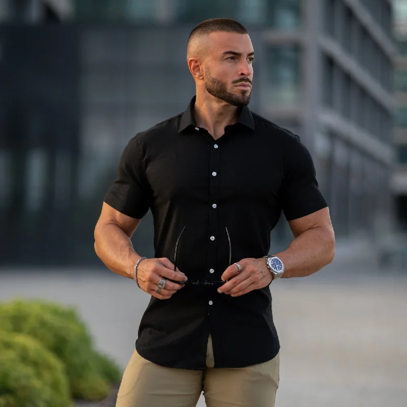 Luxury and fashionable Performance Linen Short Sleeve Shirt - Black