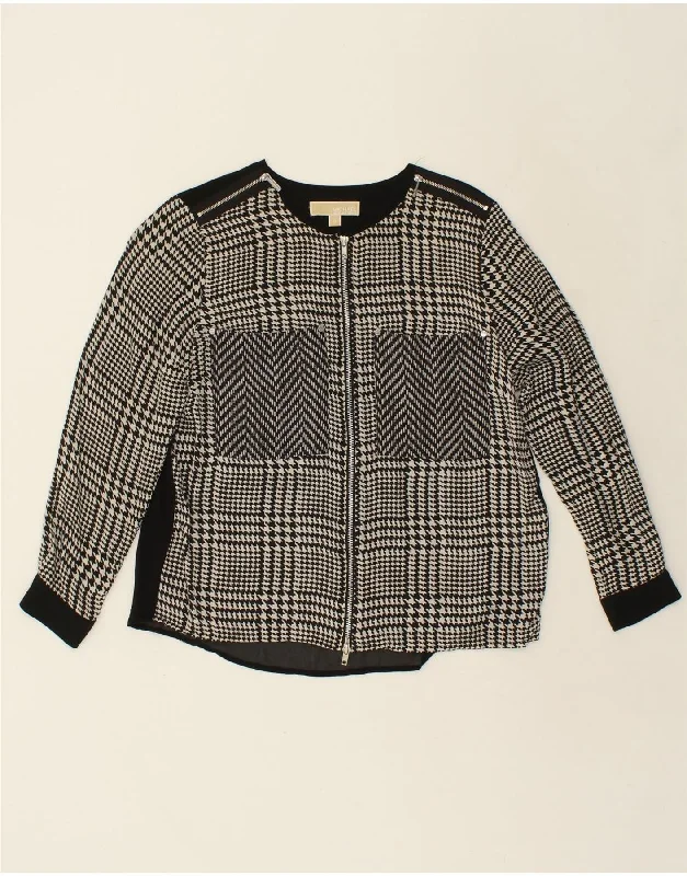 New Season Series High Street Style MICHAEL KORS Womens Shirt Blouse UK 14 Medium Black Houndstooth Silk