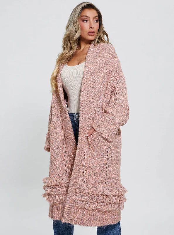 French Style Casual Street Pink Liliane Longline Knit Cardigan Jumper
