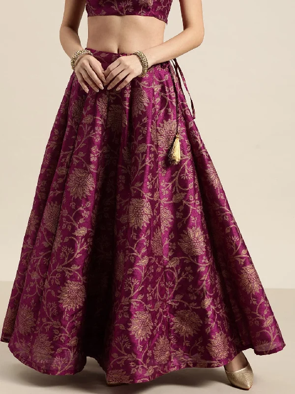 Classic Retro Luxury Style Purple Jacquard Floral Anarkali Skirt
