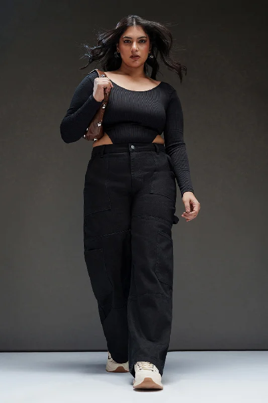 High-end Fashion Fashion Elements Lunar Black Curve Denim Constructed Cargo