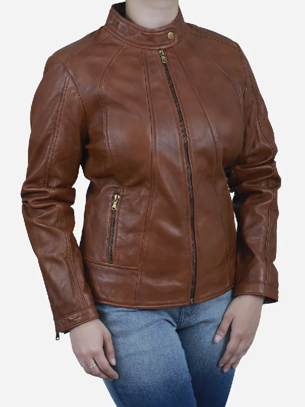 Elegant And Charming Trendy Items Zaneta Women's Brown Slim Fit Sheepskin Leather Jacket