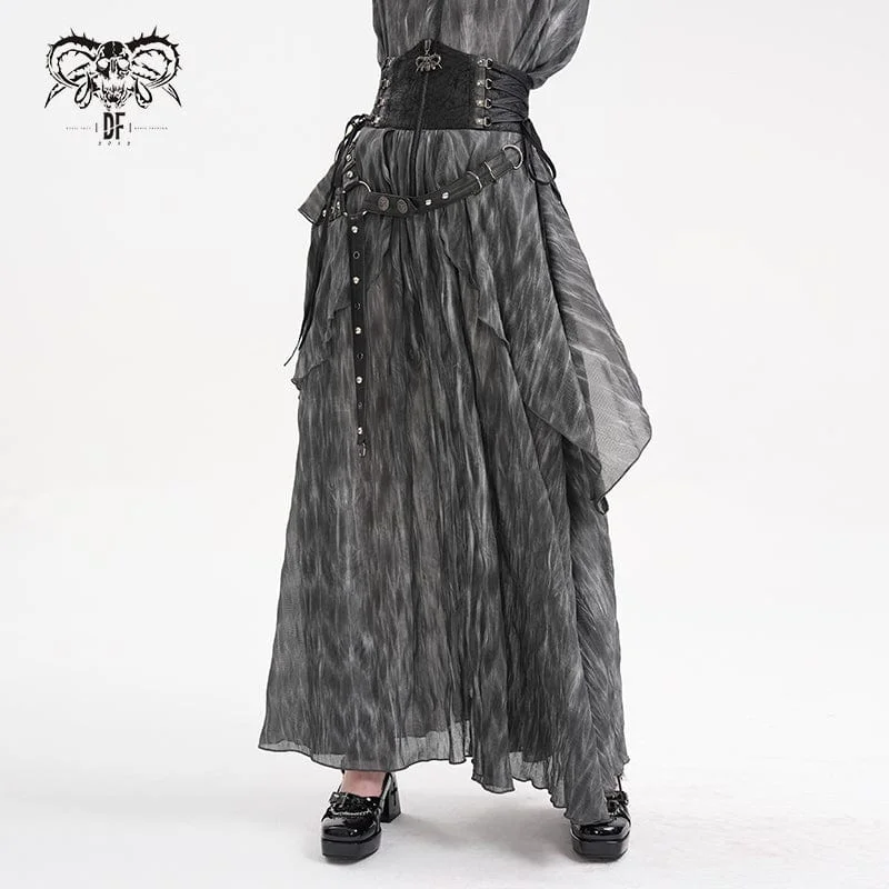 Elegant Wear Fashionable Items Women's Gothic Lace-up Eyelets Rivets Long Skirt