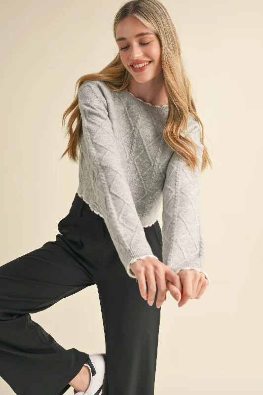 Sports Cool Grey Cable Knit Cropped Sweater