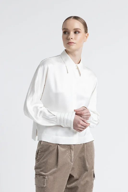 French Style Stunning Fashion Viscose satin oversize cropped shirt