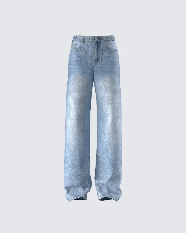 Fashion Design Comfortable Design Samia Blue Denim Wide Leg Jeans